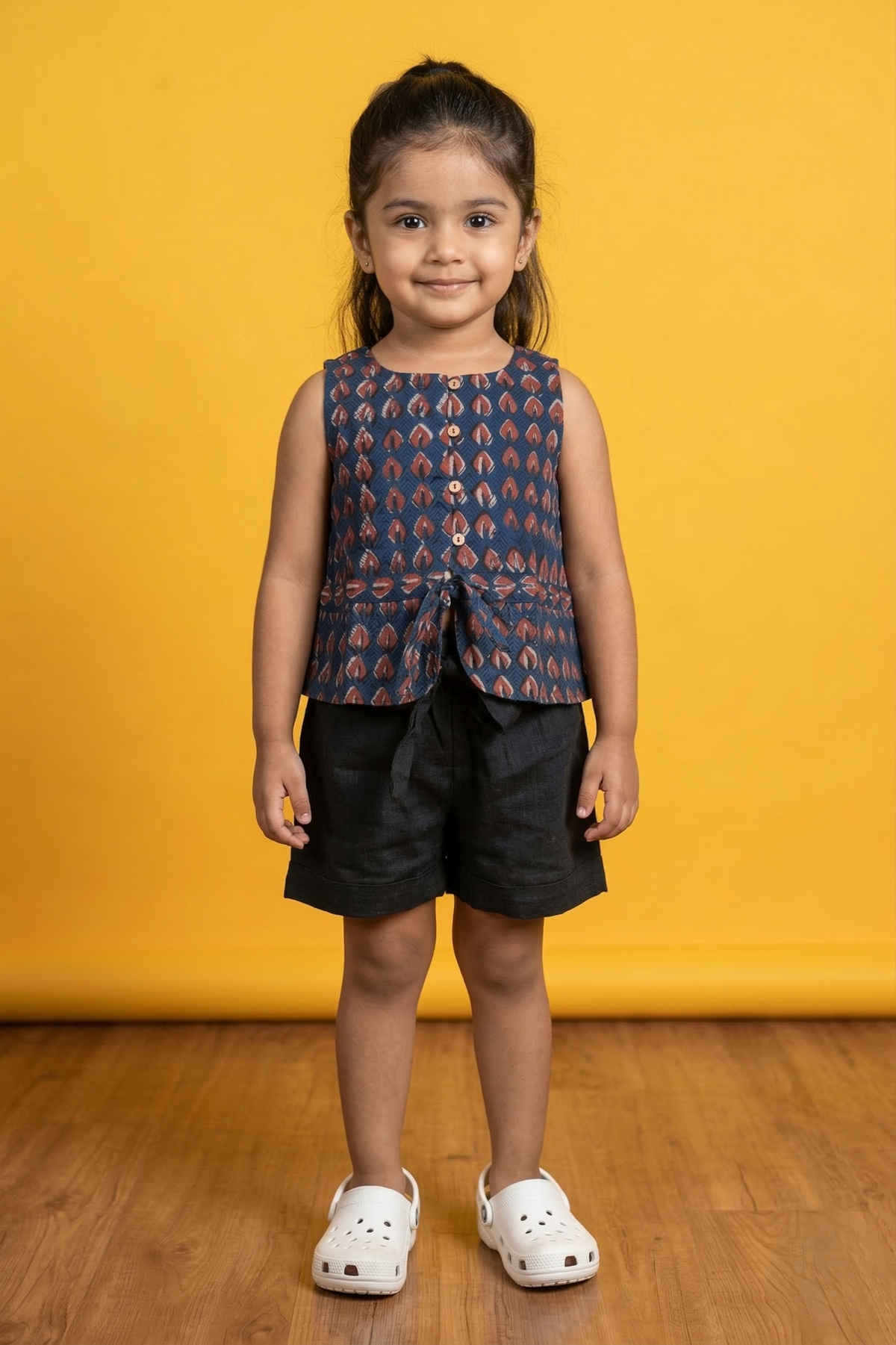 Navy Blue Top And Shorts Set