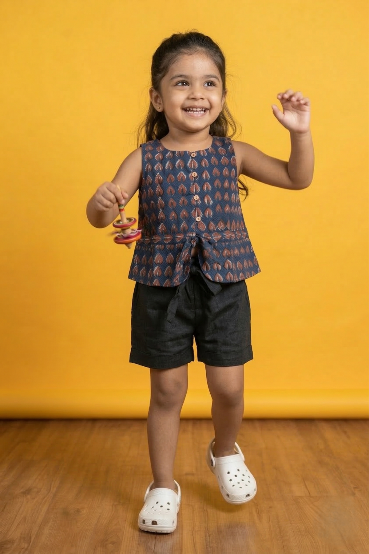 Navy Blue Top And Shorts Set