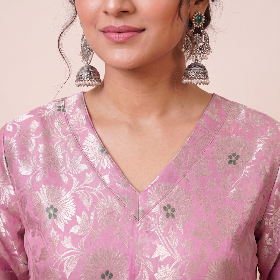 Baby Pink Broacade Kurta Pant