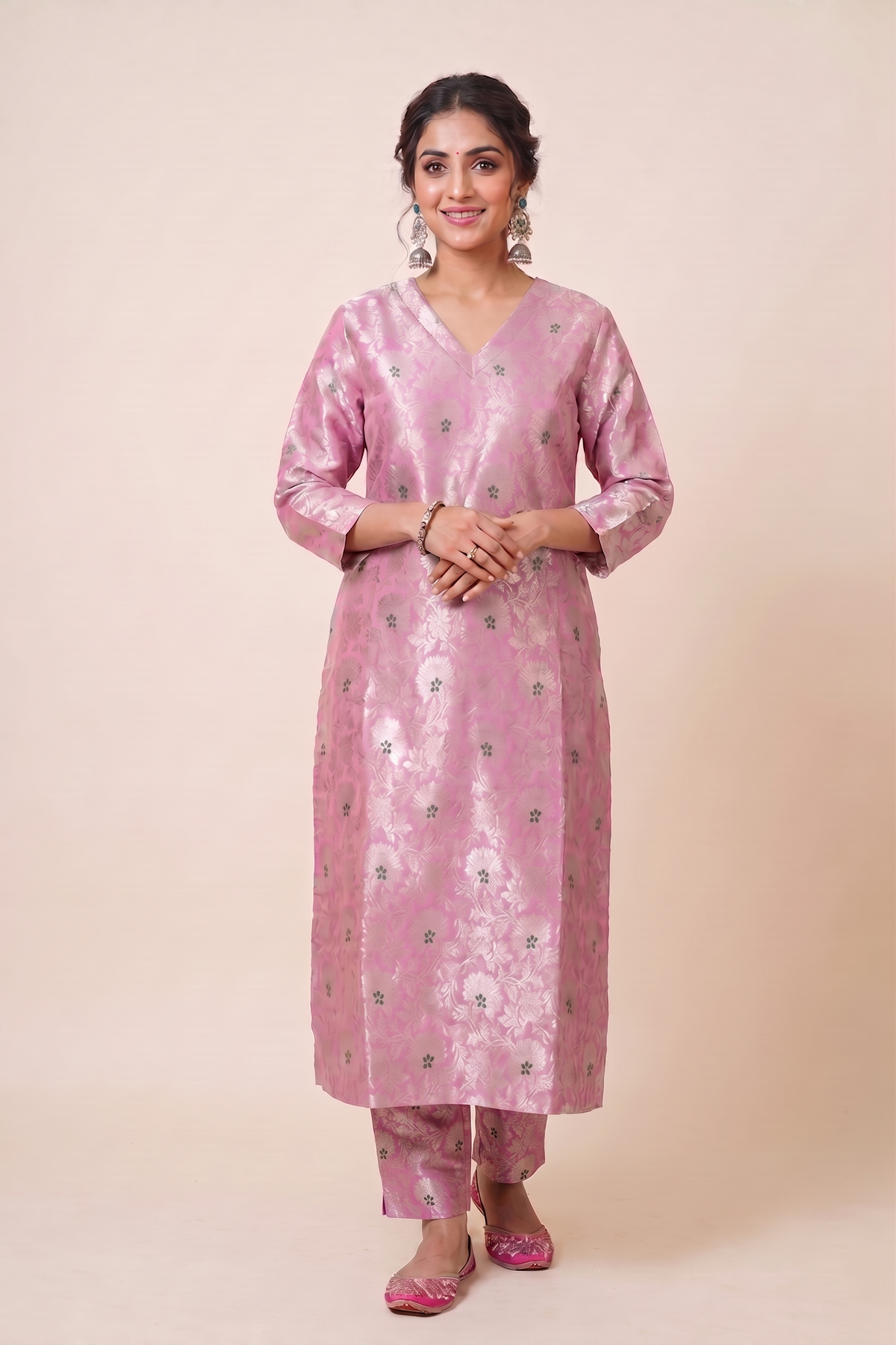 Baby Pink Broacade Kurta Pant