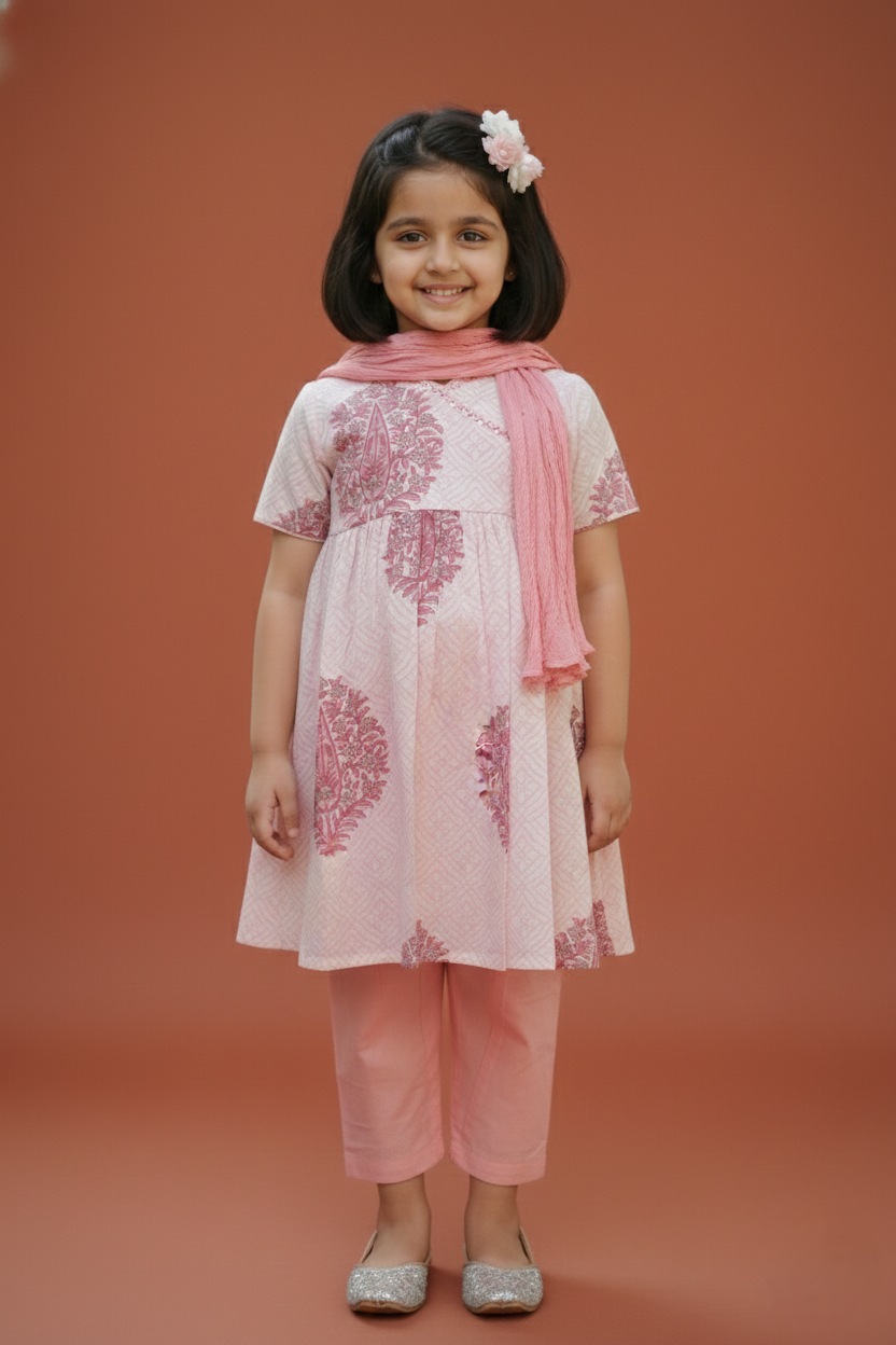 Soft Baby Pink Kurta Pant Dupatta Set