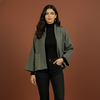 Gray Colour Merino Wool Collar Neck Solid With Hand Embroidery Short Jacket For Women's