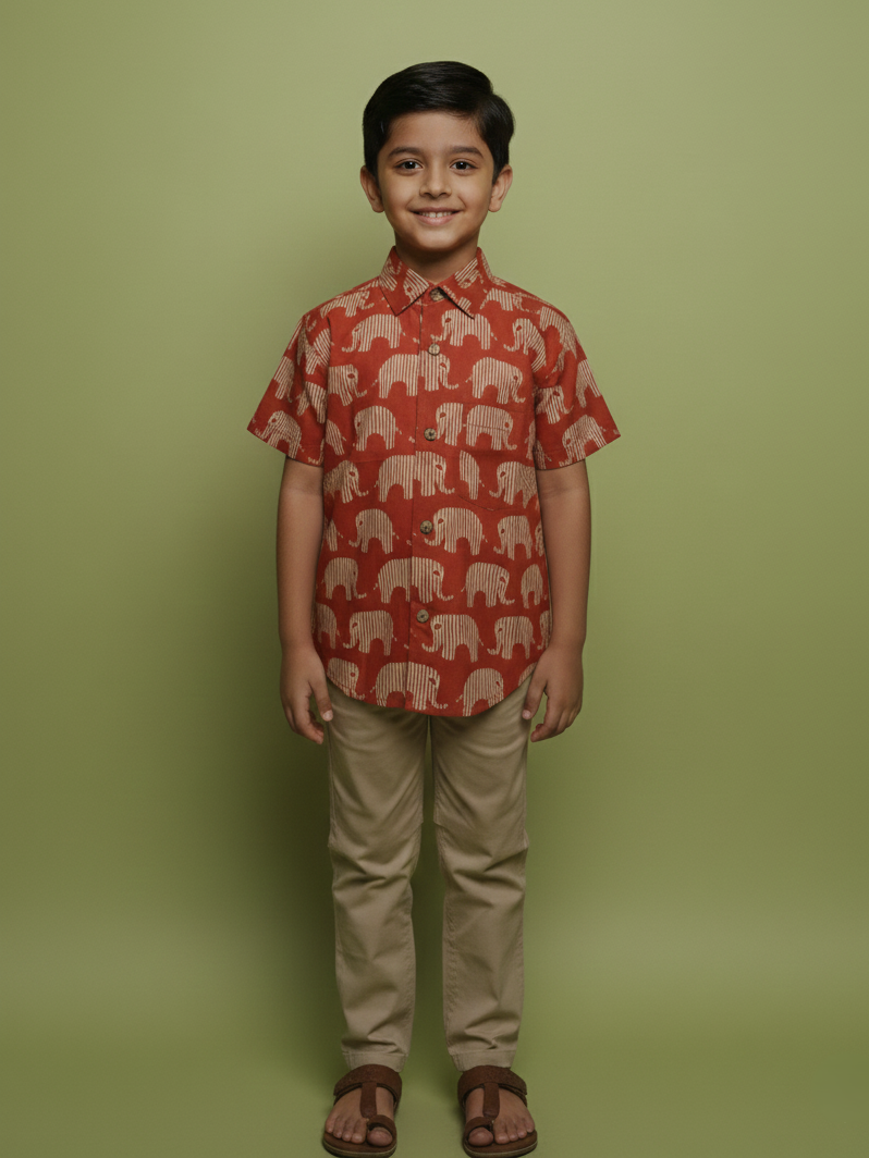 Red Cotton Boy's Shirt