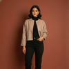Pink Colour Merino Wool Round Neck Checkered Print Short Jacket For Women's