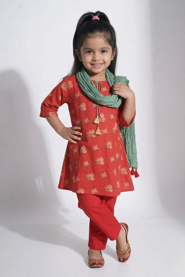 Red Kurta Pant Dupatta Set