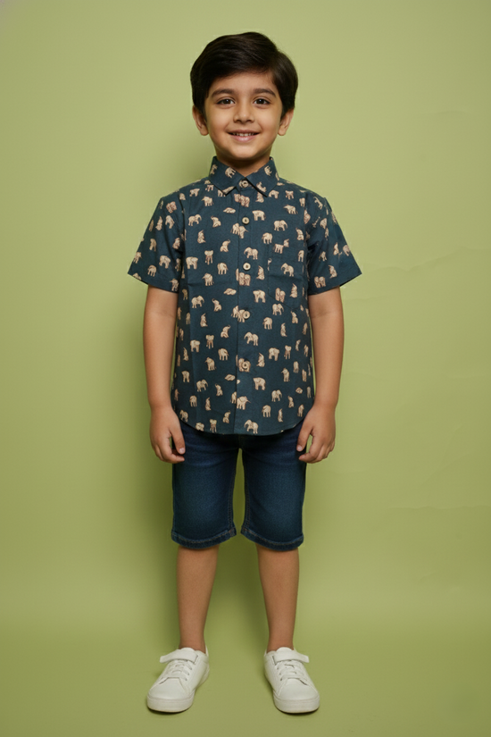 Deep Blue Cotton Boy's Shirt
