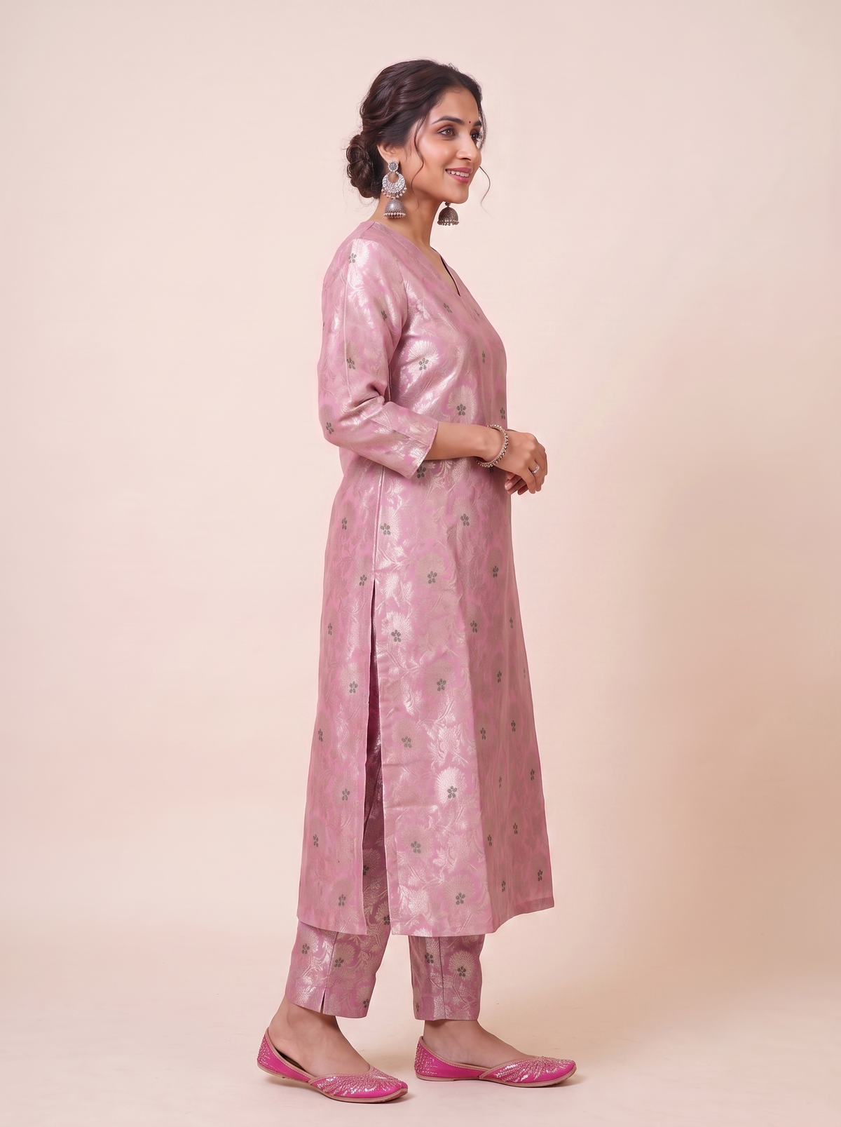 Baby Pink Broacade Kurta Pant