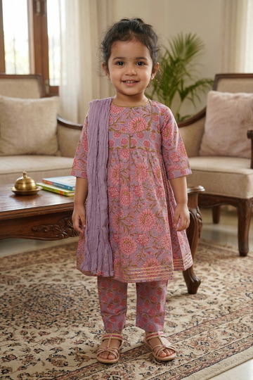 Lavender Kurta Pant Dupatta Set