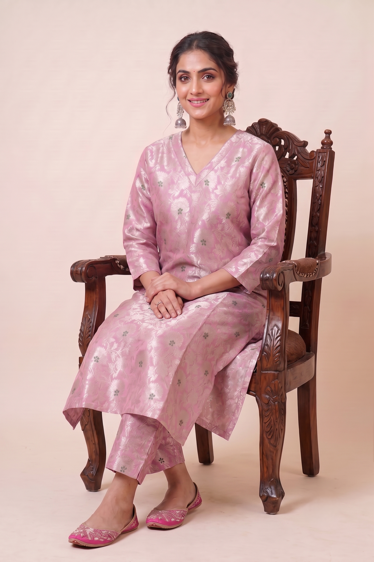 Baby Pink Broacade Kurta Pant