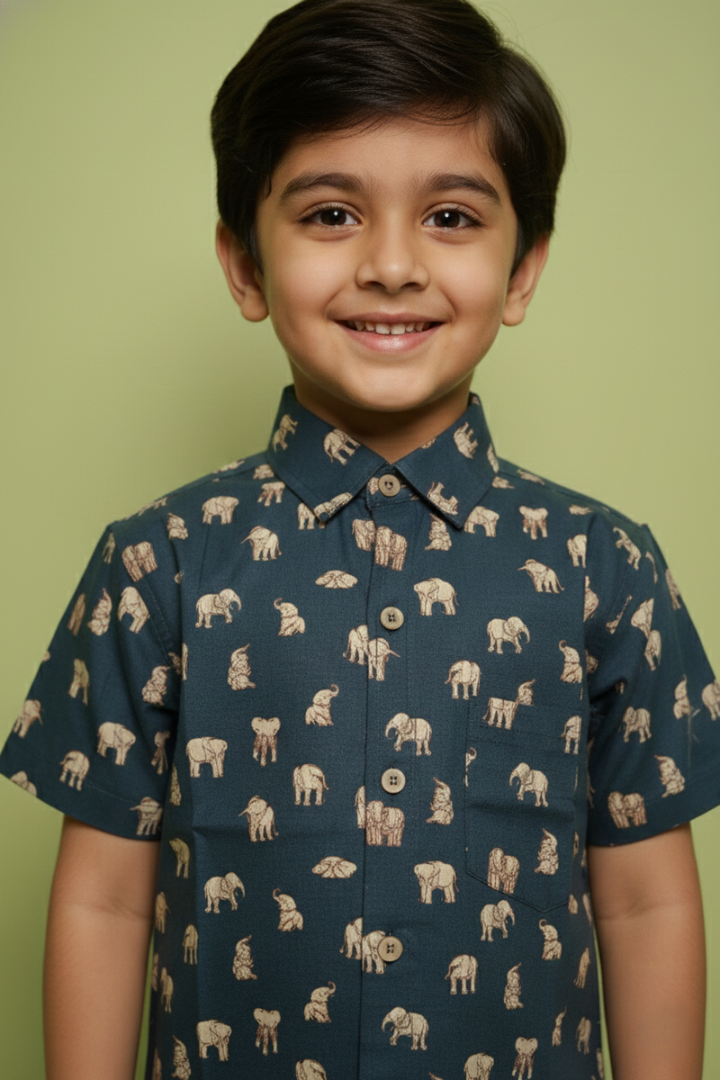 Deep Blue Cotton Boy's Shirt