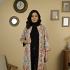 Pink Colour Thick Cotton Round Neck Ikat Chambray Print Long Jacket For Women's