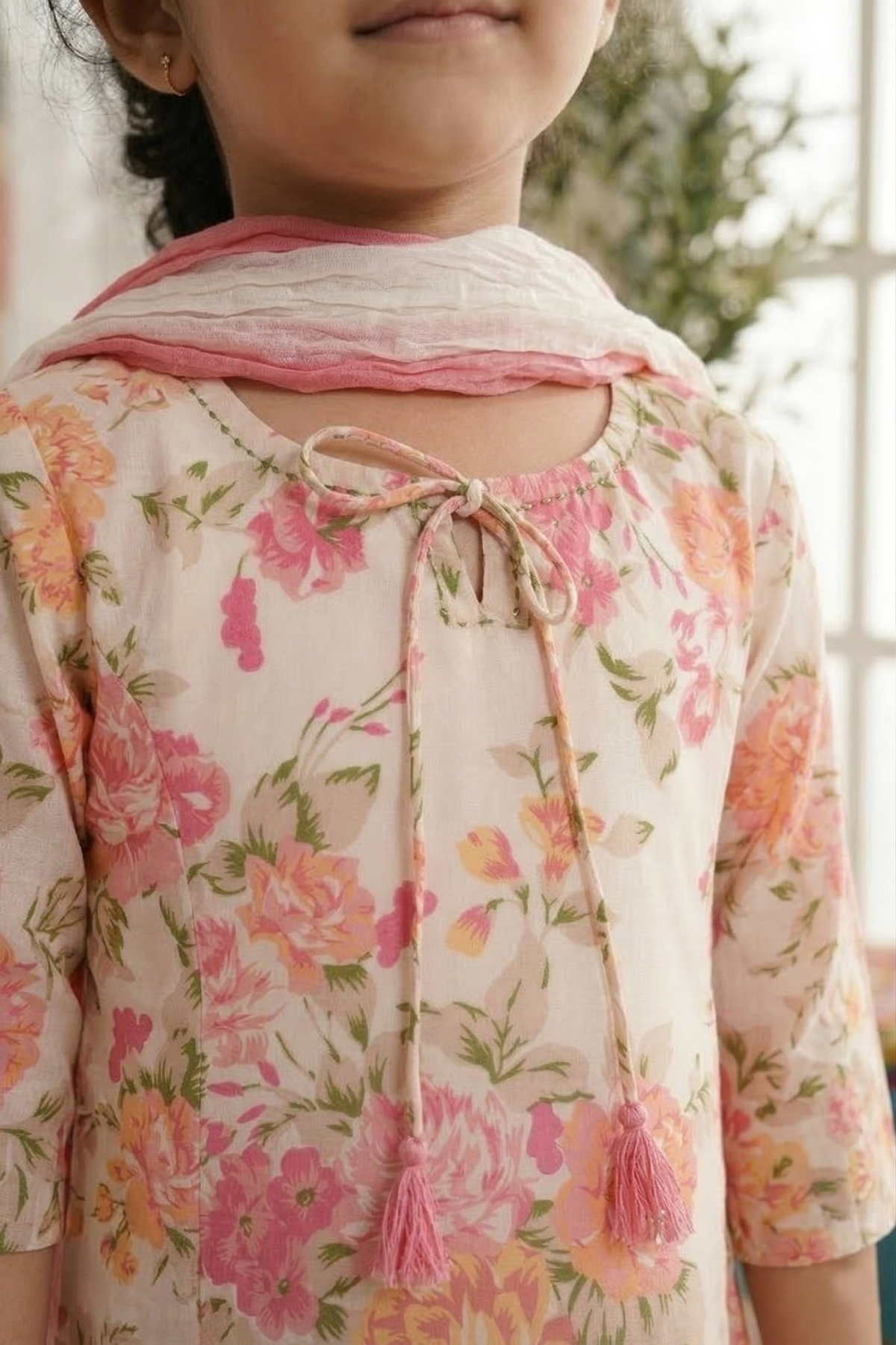 Off-White Kurta Churidar Dupatta Set