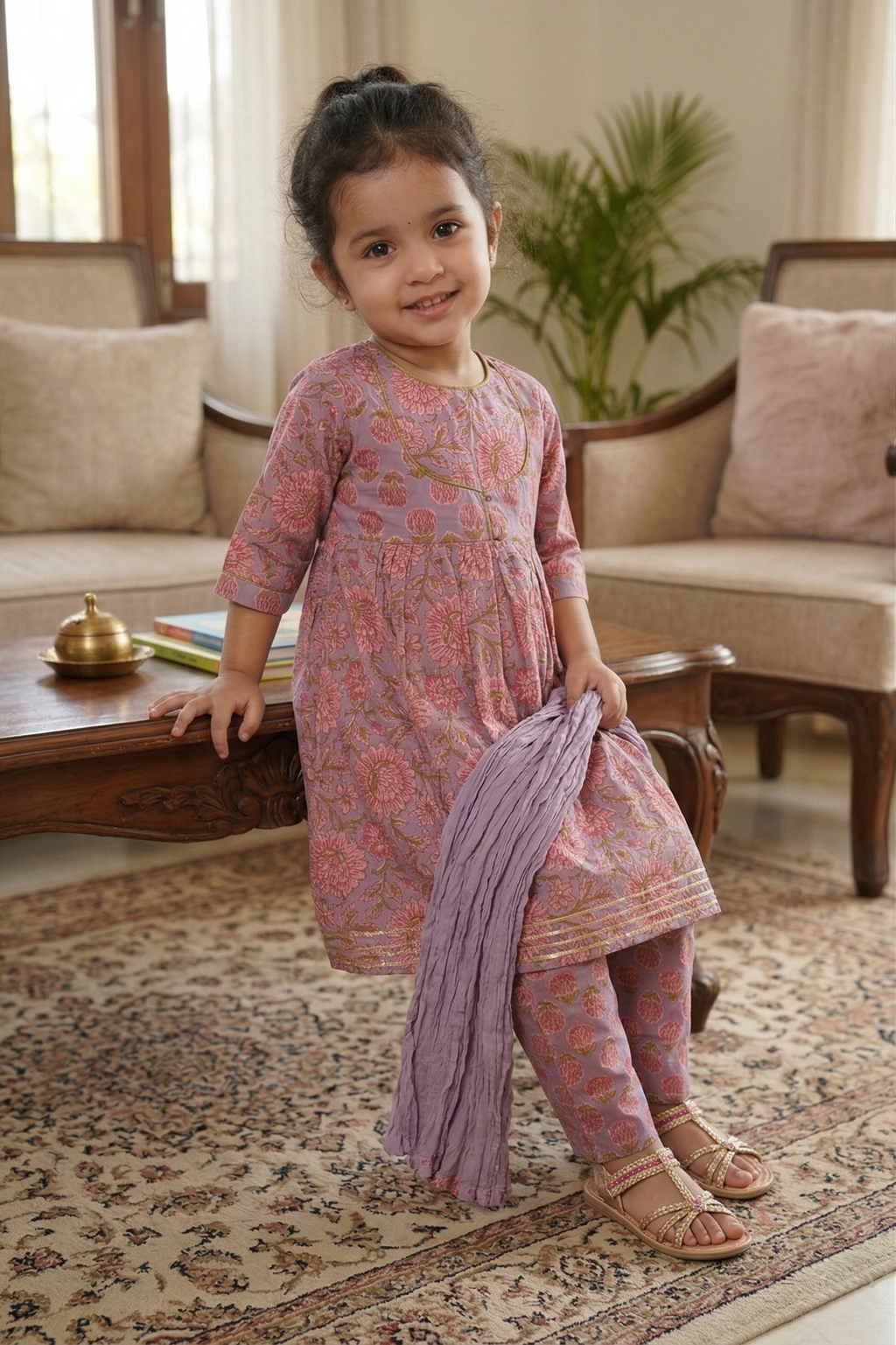 Lavender Kurta Pant Dupatta Set