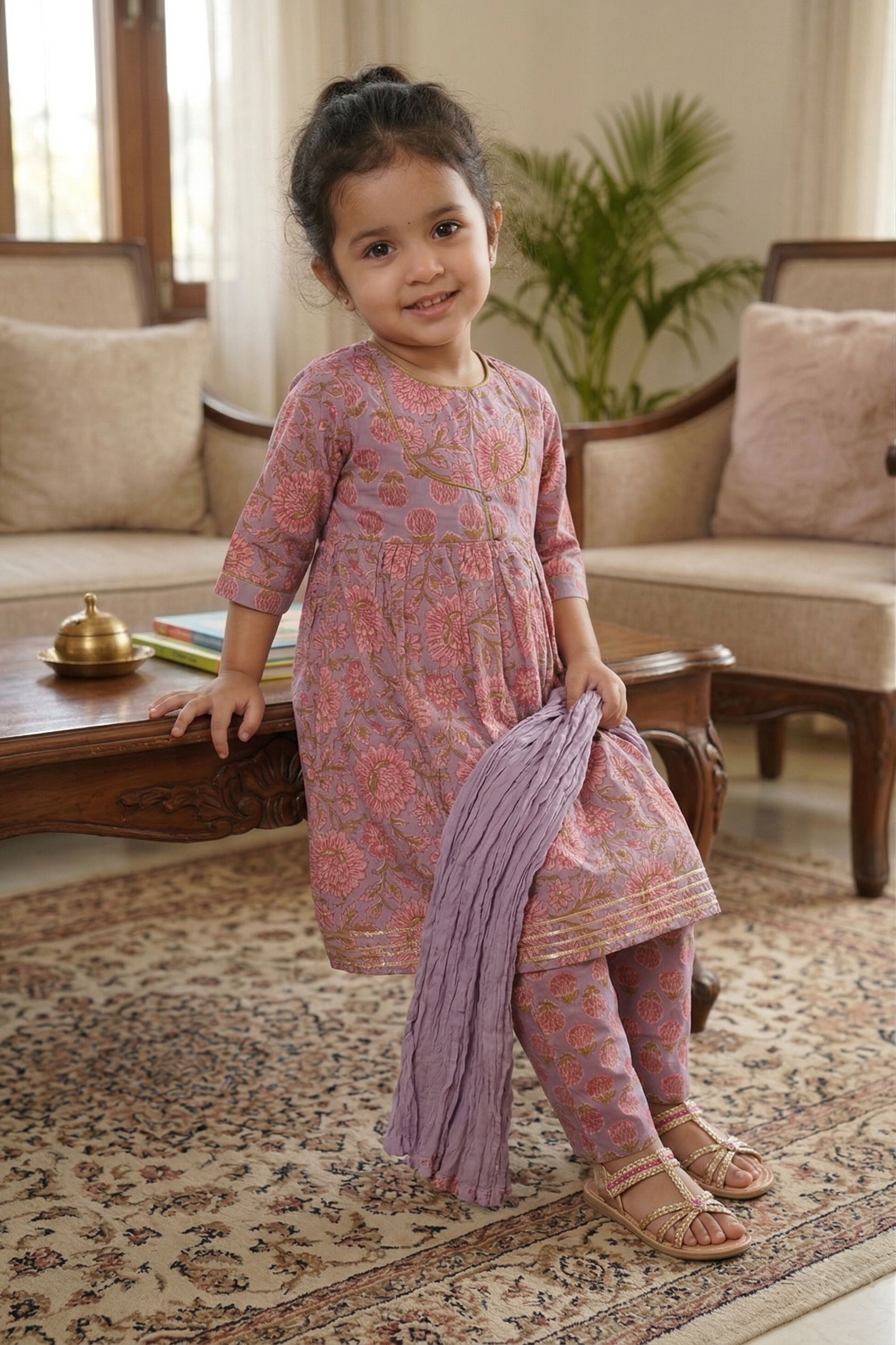 Lavender Kurta Pant Dupatta Set