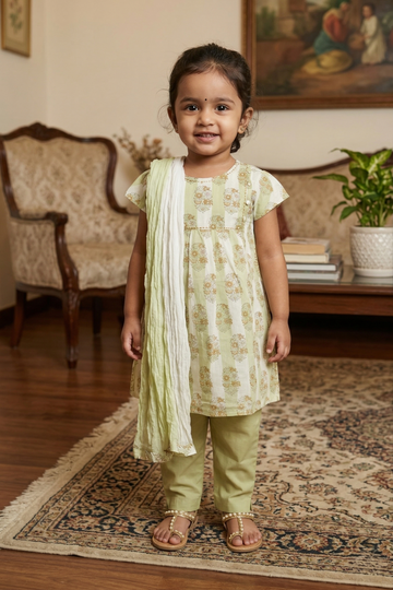 Pastel Green Kurta Pant Dupatta Set