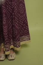Beige and Wine Bandhani Print Cotton Kids Lehanga
