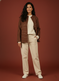Brown Colour Merino Wool Round Neck Hand Embroidery Print Short Jacket For Women's