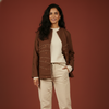 Brown Colour Merino Wool Round Neck Hand Embroidery Print Short Jacket For Women's