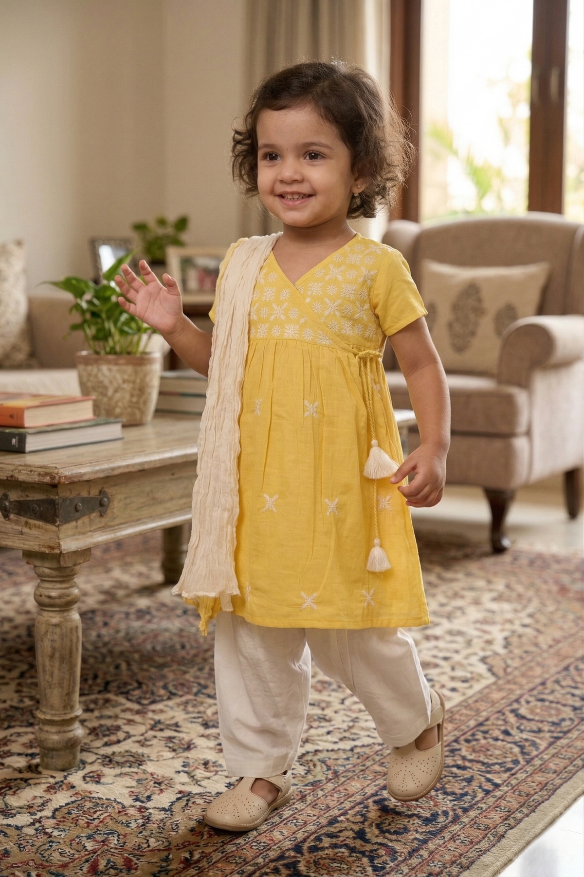 Bright Yellow Kurta Dhoti Dupatta Set