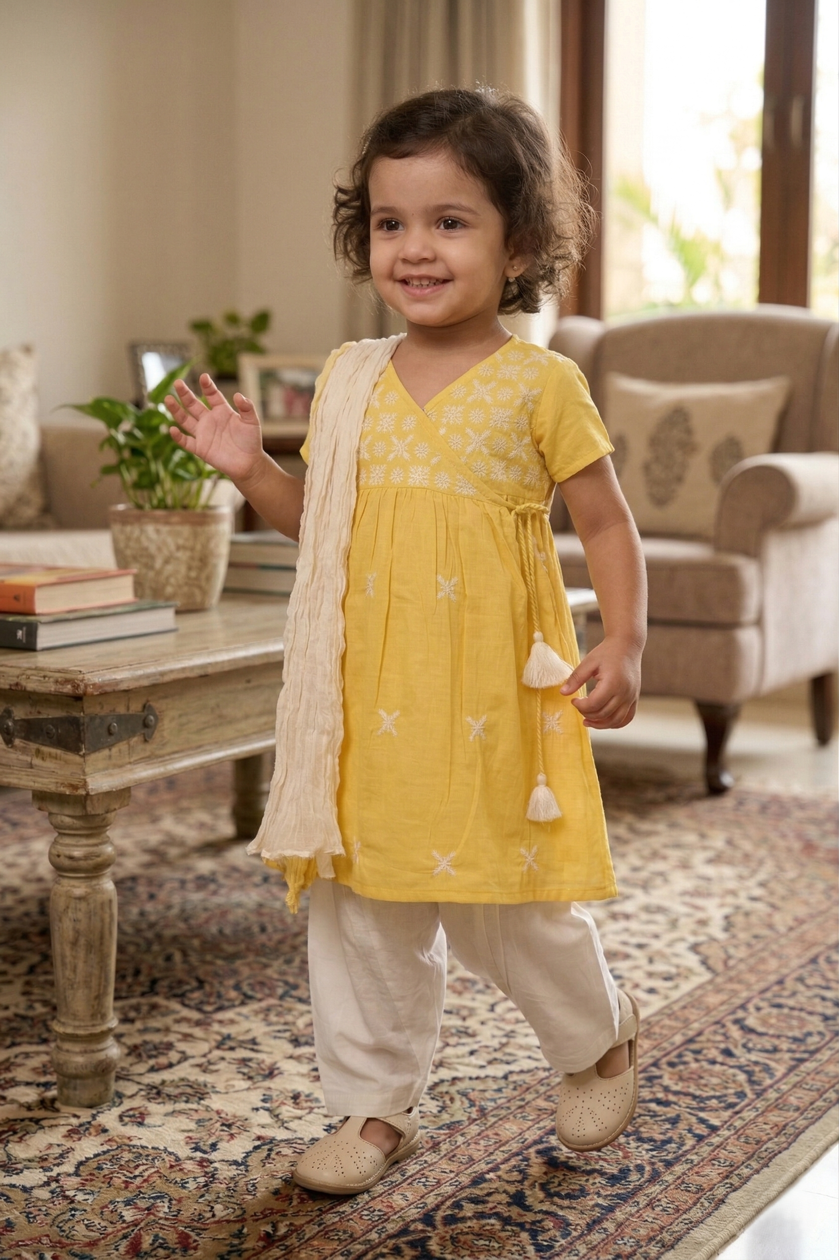 Bright Yellow Kurta Dhoti Dupatta Set