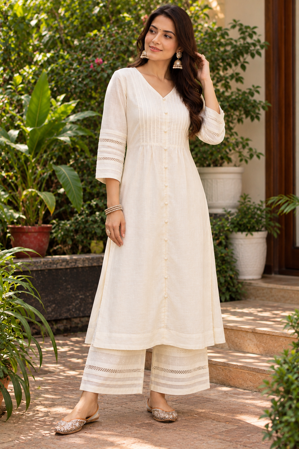 White Cotton kurta pant