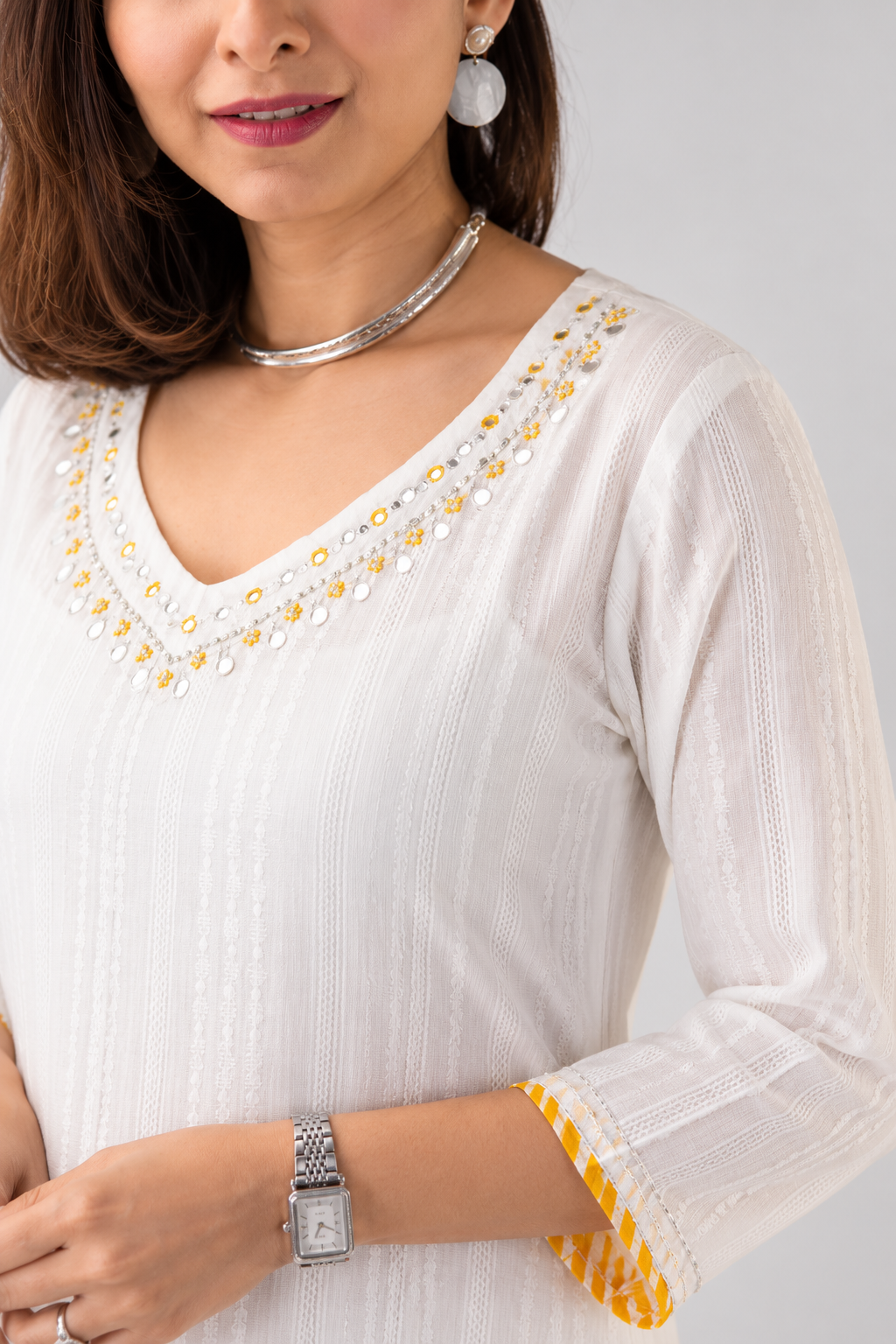 White Cotton Dobby Kurta With Lehriya Salwar