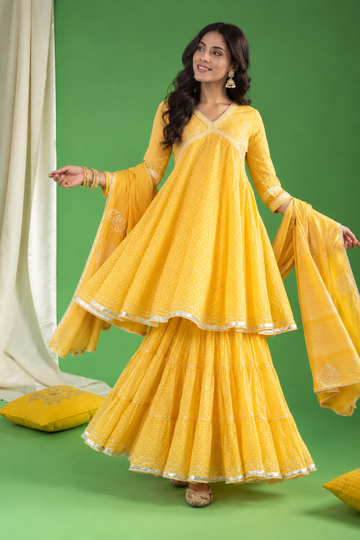 Mango yellow Cotton Complete Suit Set