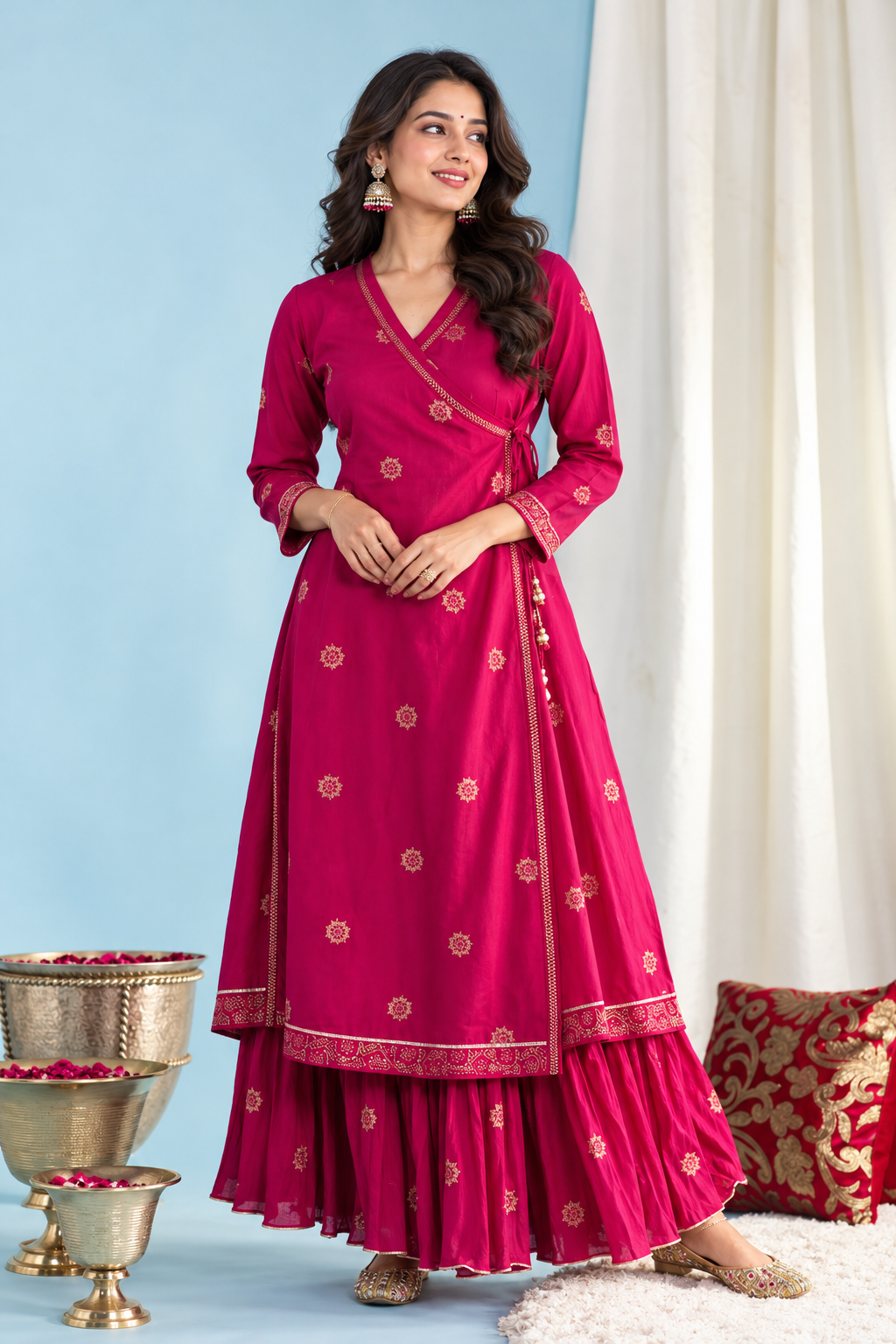 Razzmatazz Pink Cotton Kurta With Skirt
