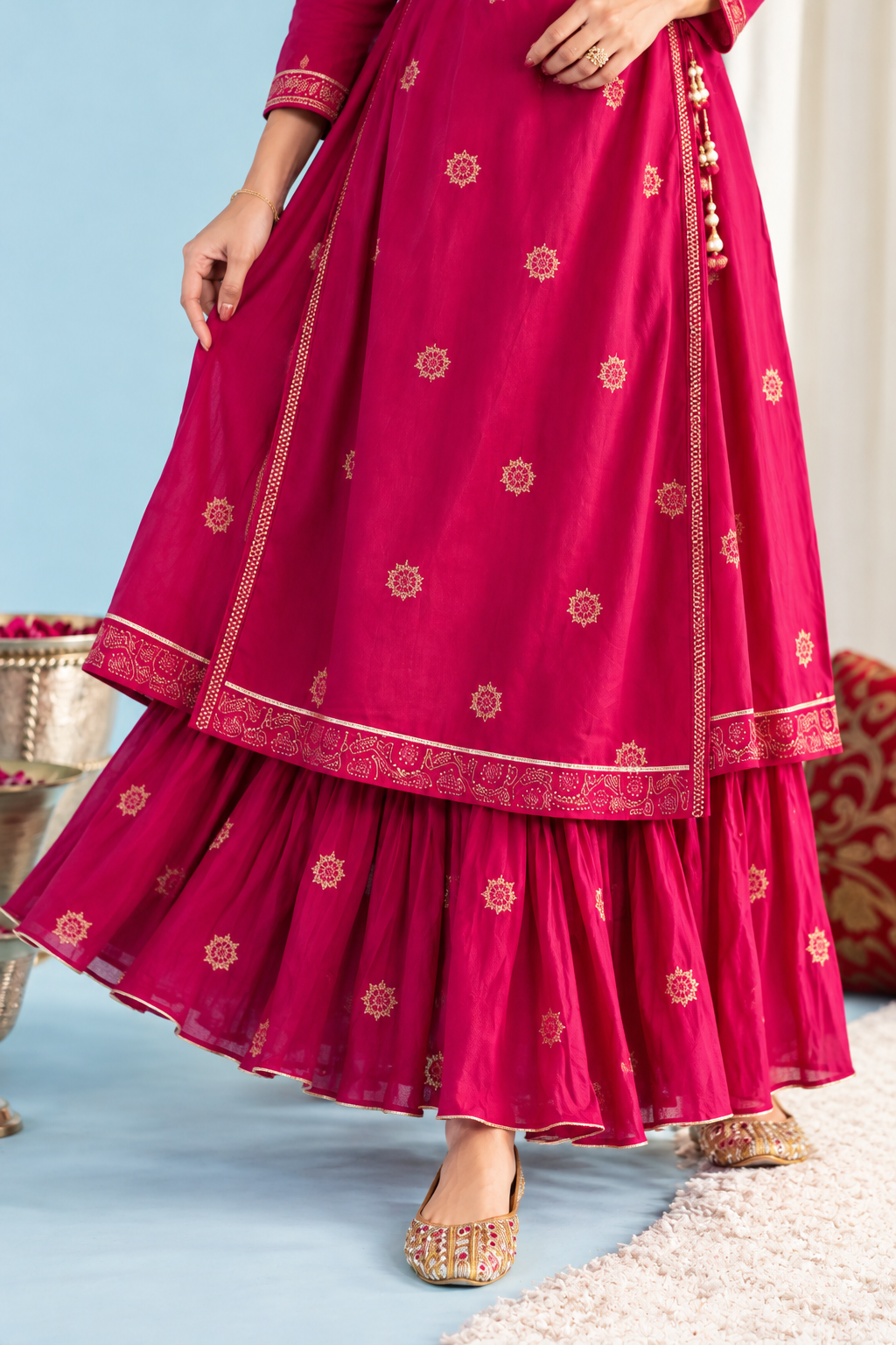 Razzmatazz Pink Cotton Kurta With Skirt