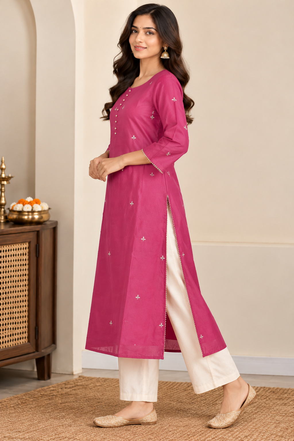Magenta Pink Chanderi kurta