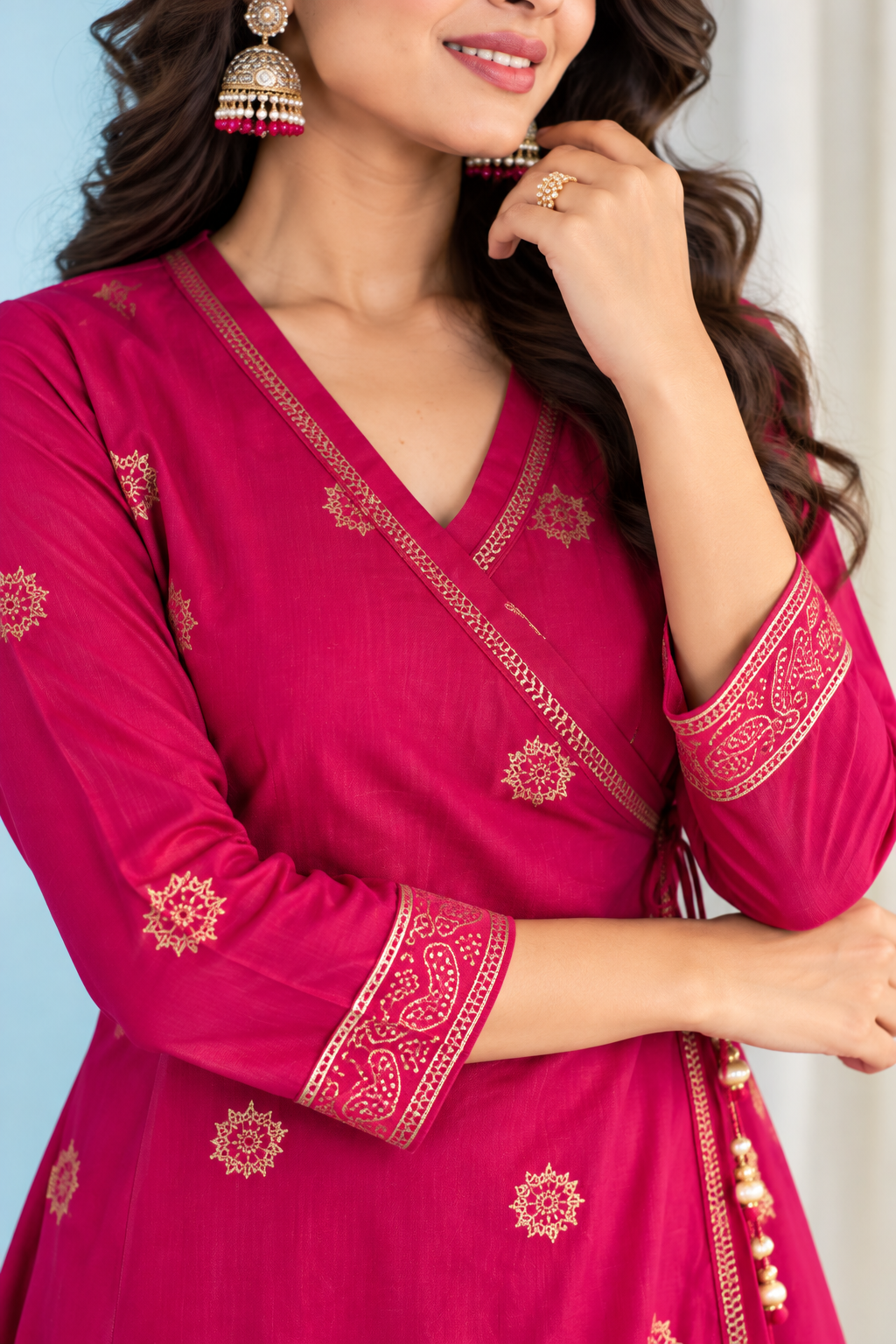 Razzmatazz Pink Cotton Kurta With Skirt