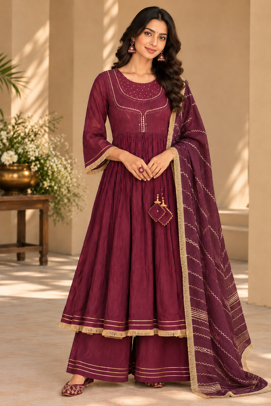 Brinjal upada silk and dupatta chanderi Complete Suit Set