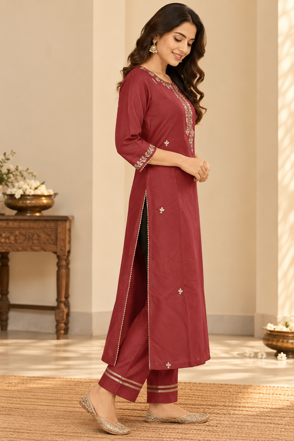 Maroon Dupion Silk Complete Suit Set