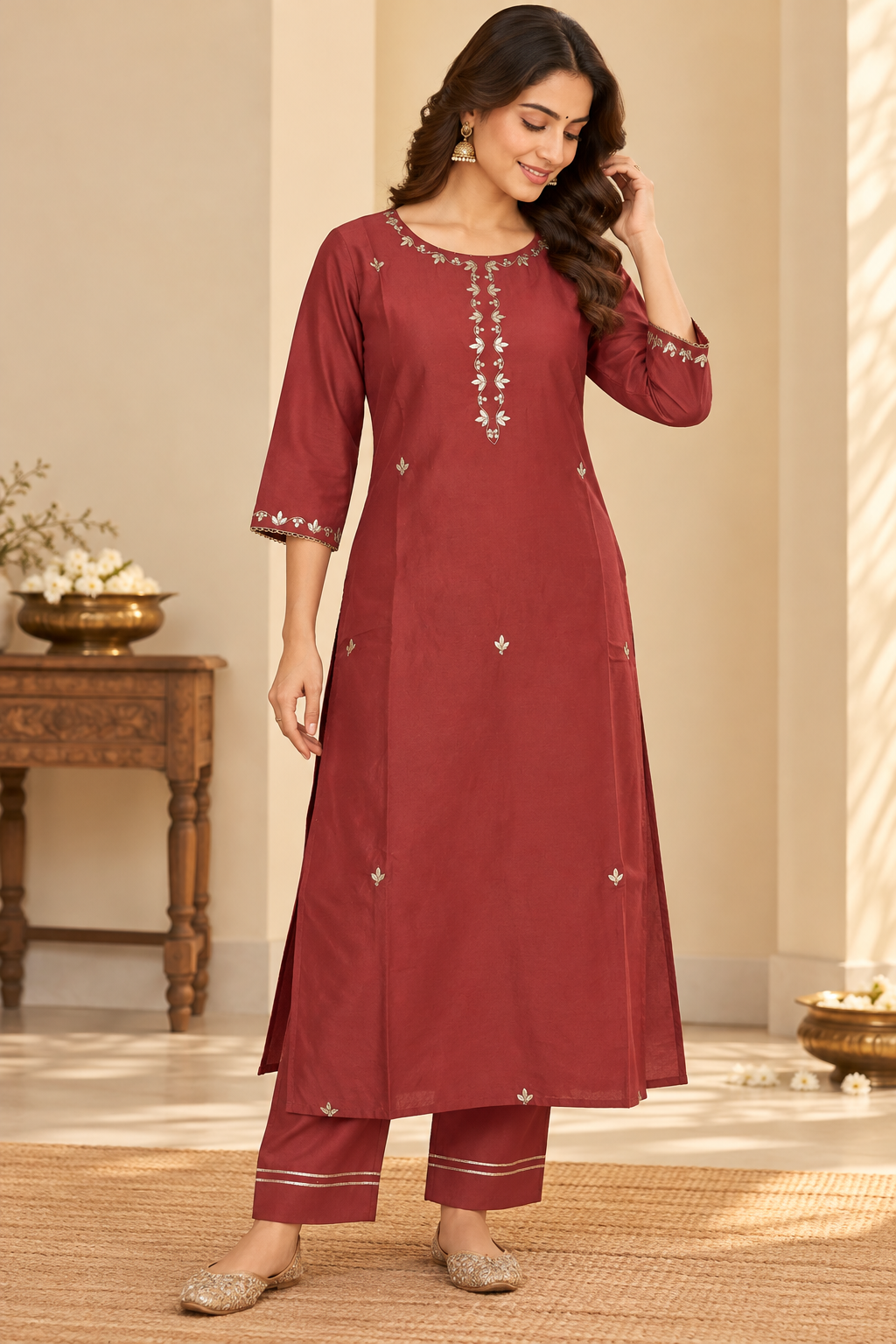 Maroon Dupion Silk Complete Suit Set