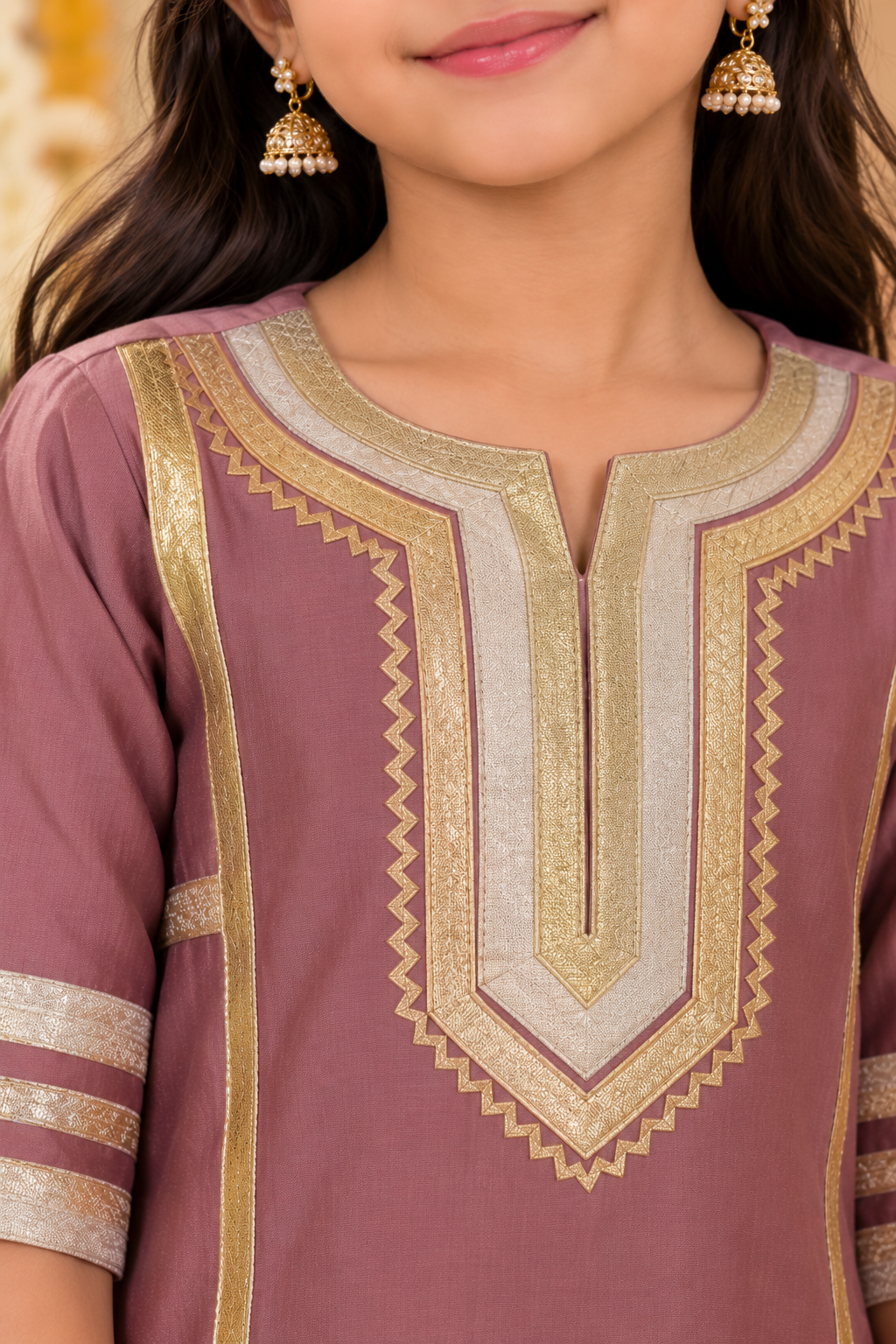 Mauve And Silver Kurta Palazzo Set