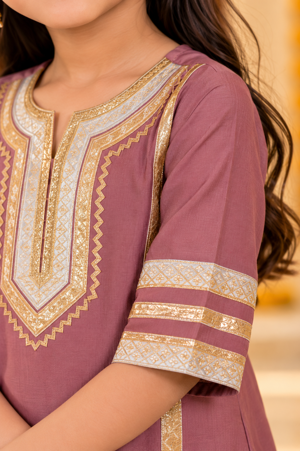Mauve And Silver Kurta Palazzo Set