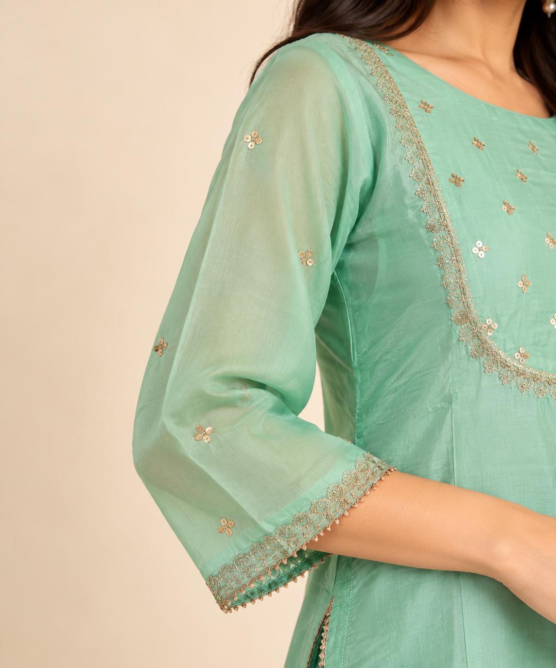 Pista Green Dupion Silk Kurta
