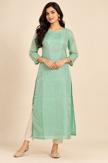 Pista Green Dupion Silk Kurta