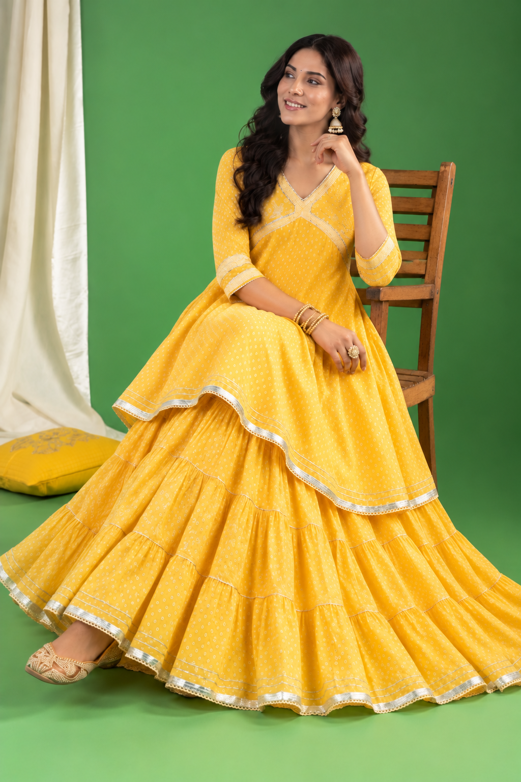 Mango yellow Cotton Complete Suit Set