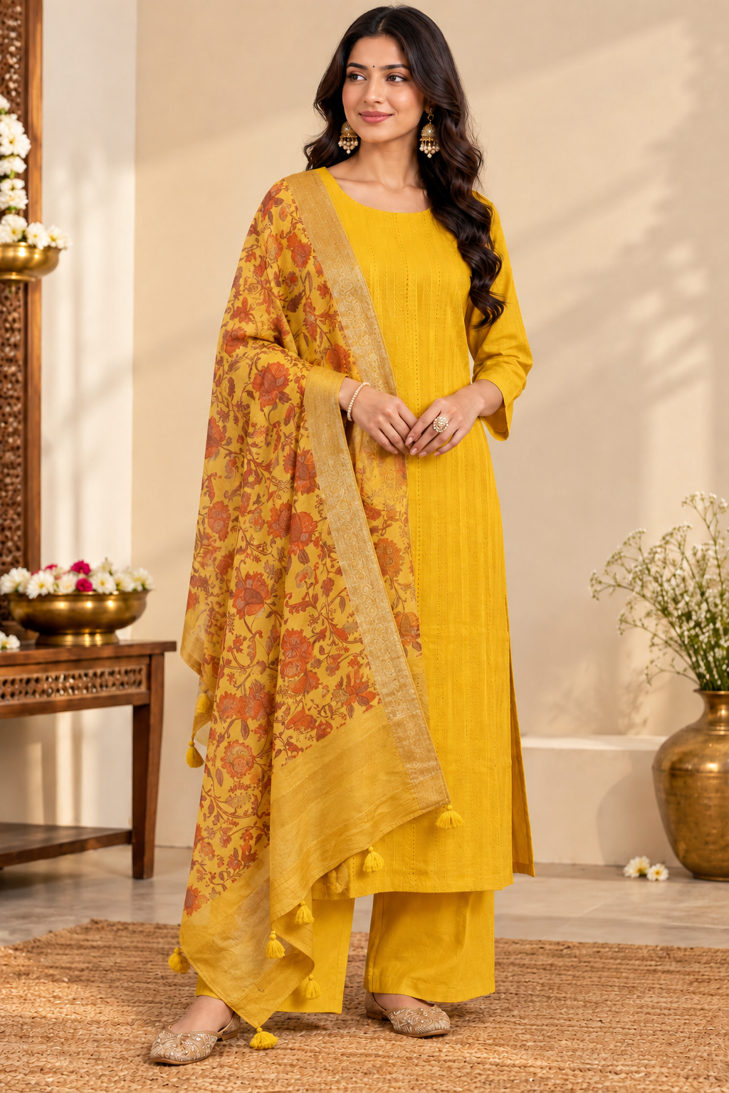 Yellow Chanderi Complete Suit Set