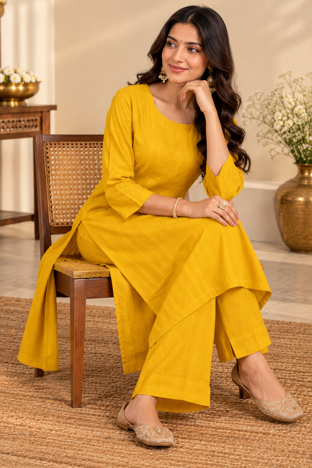 Yellow Chanderi Complete Suit Set