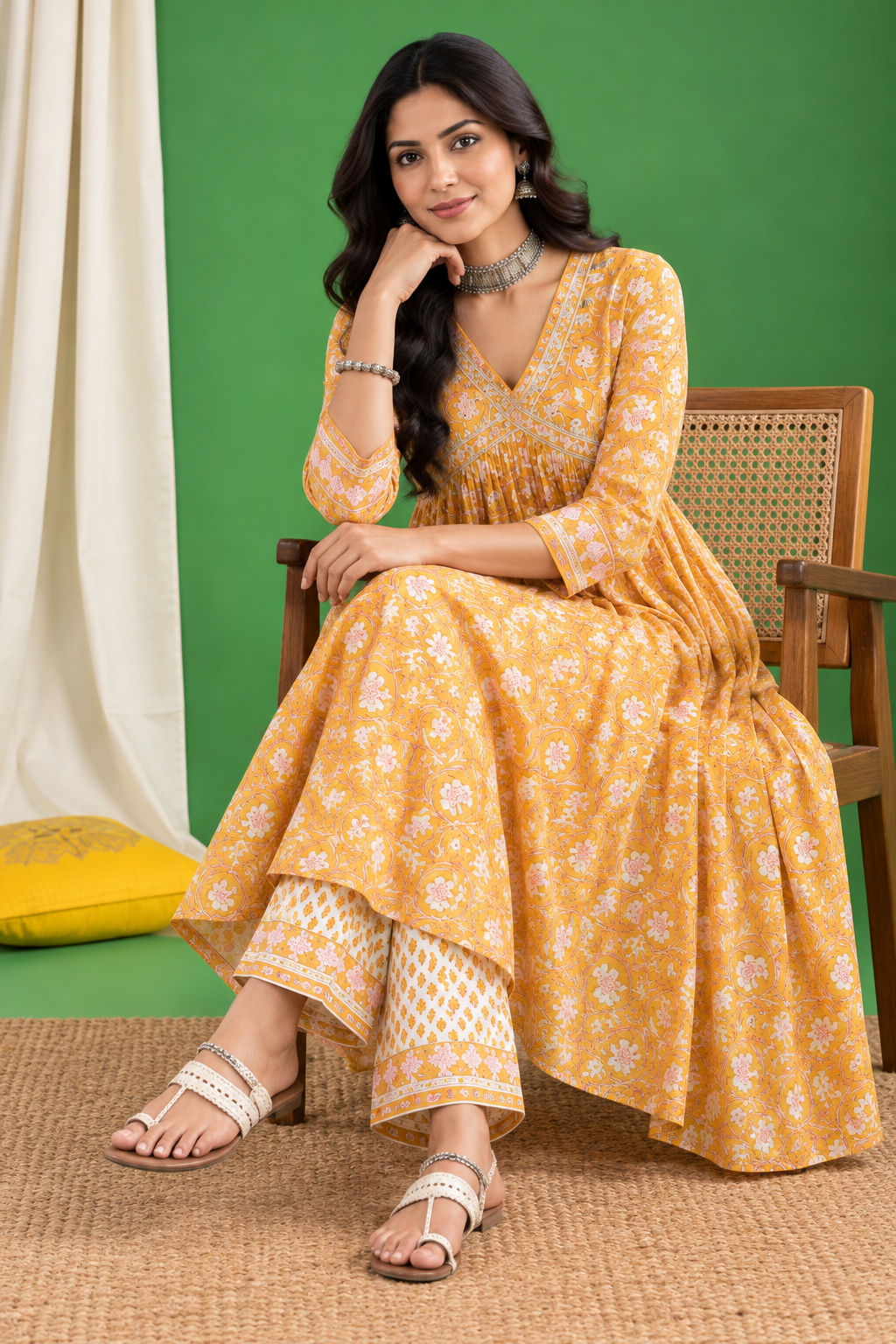 Mustard Hand Block Complete Suit Set