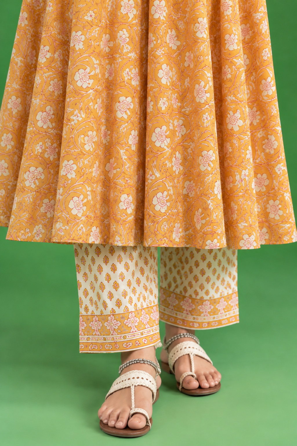 Mustard Hand Block Complete Suit Set