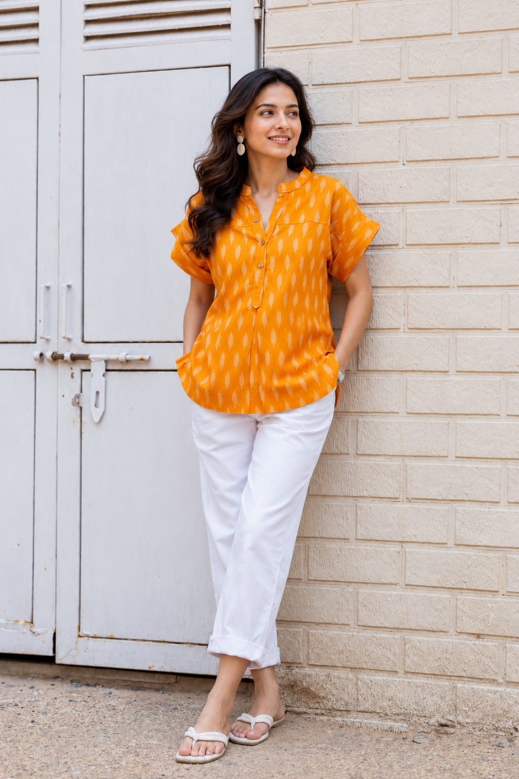 Mustard Yellow Ikat Short top