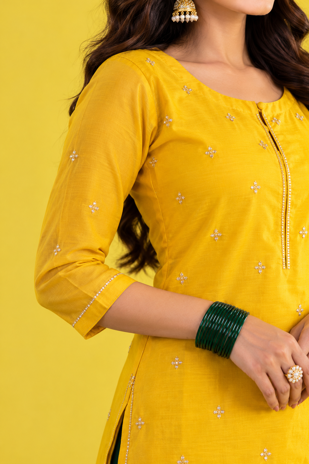 Yellow And Green Kurta Skirt Set