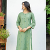 Sage Green Cotton Handloom Kurta Pant Set For Women's