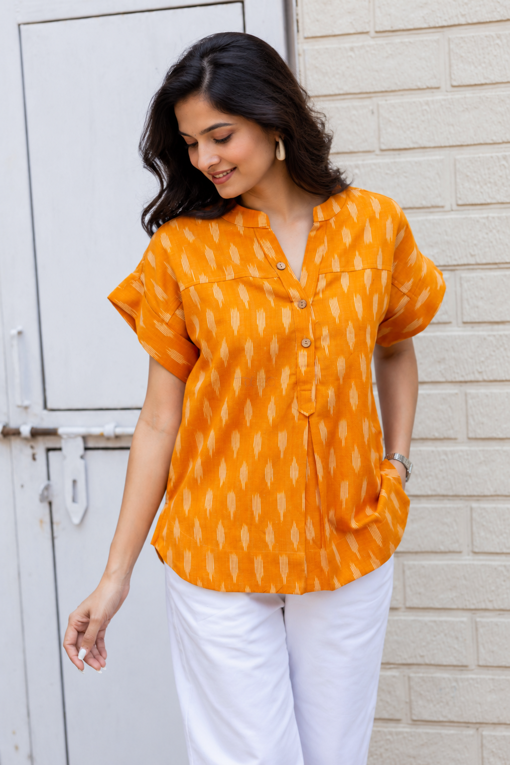 Mustard Yellow Ikat Short top