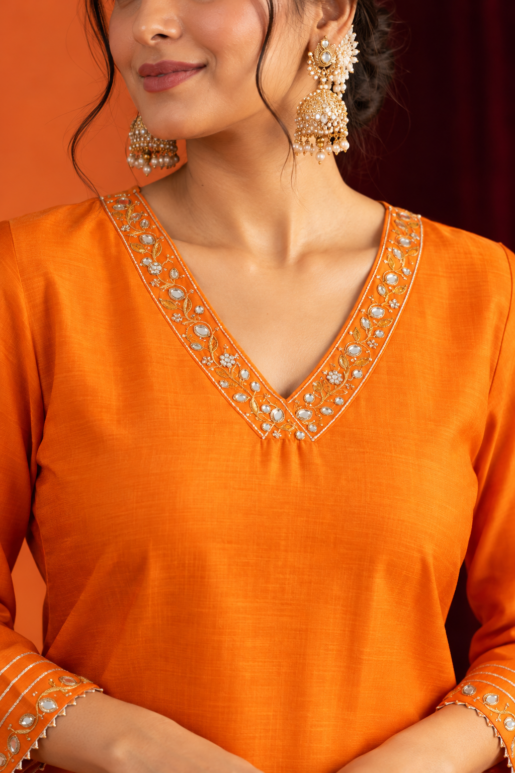 Orange And Pink Chanderi Complete Suit Set