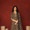 BLACK COTTON V-NECK BOOTI  PRINT MIRROR WORK ON NECK FULL SET