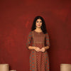 RUST COTTON ROUND NECK BOOTI PRINT YOKE  HIGHLIGHTED WITH  HAND KATHA KURTA PANT SET